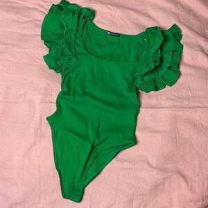 Zara Vibrant Green Ruffled Bodysuit